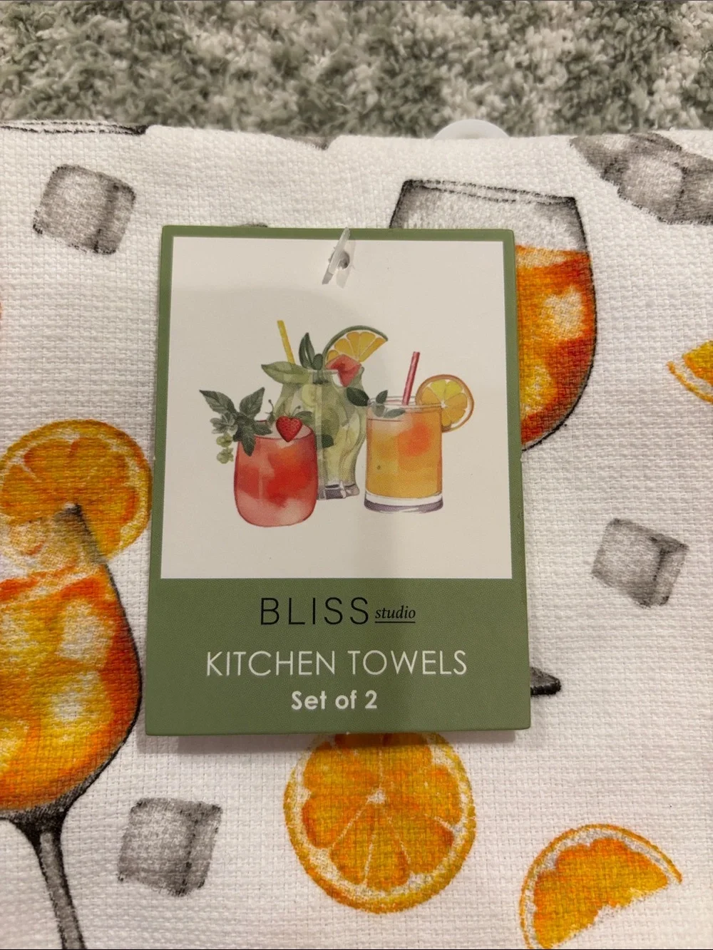 Orange Mimosa Cocktail Kitchen Towels - Set of 2 NWT Bliss Studio Cotton 18”x28”